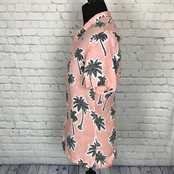 Zara Man Relaxed Fit Coral Black White Hawaiian Short-Sleeve Shirt - Picture 3 of 5